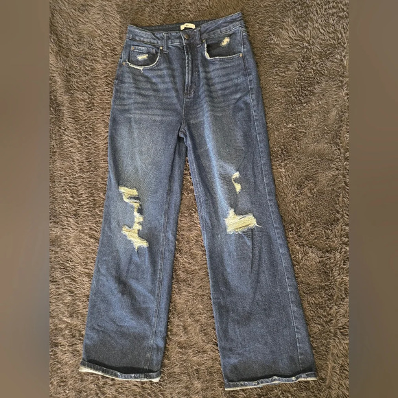 bp Denim - BP | Medium Dark Wash Distressed Wide Leg Jean's Sz 28